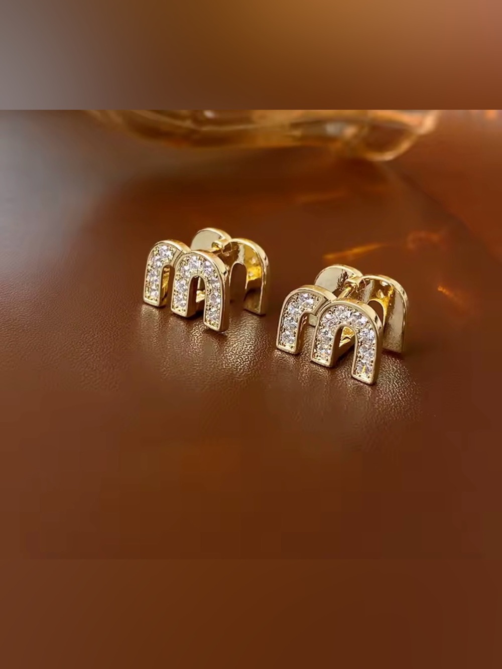 Fashion Jewelry Gold Pavé 'M' Initial Inspired Luxury Stud Earrings